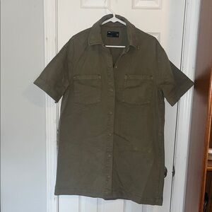 ASOS Short-Sleeve Button-Down Utility Dress in Olive Green